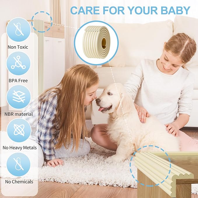 Edge Protector,Baby Proofing Baby Edge Protector Strip Safety,Soft Rubber Foam Padding,Edge Corner Guards Protector Corner Edge Bumpers for Furniture (White, 16.4Ft x 3.15" W x 0.31" Th)
