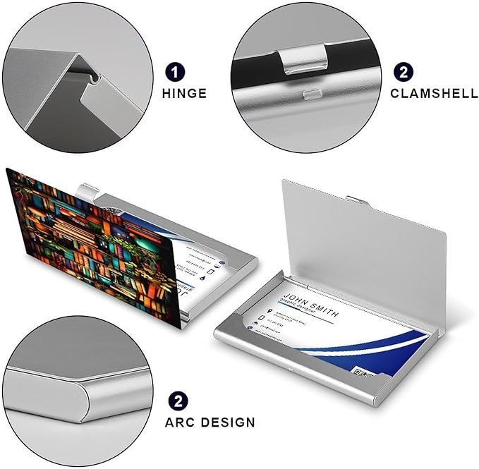 haigof Bookshelf Plant Business Card Holder Business Card Case Metal Business Card Organizer 3.7X2.2 In