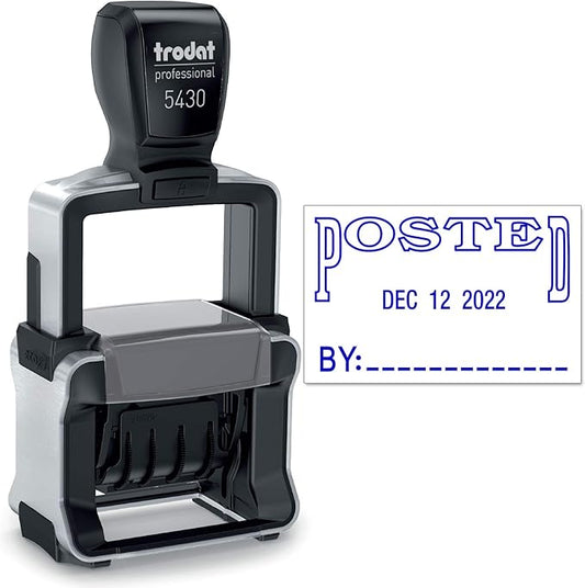 Trodat 5430 Professional Self-Inking Date Stamp with Posted - Blue Ink