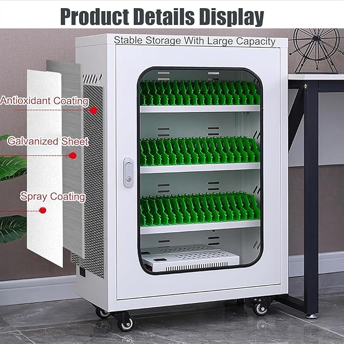 40-Slot Mobile Charging Station & Storage Cart - Secure Charging Locker Cabinet with Built-in Power, Wheels & Lock for Phones Portable Organizer for Classroom, Office, Hotel Use