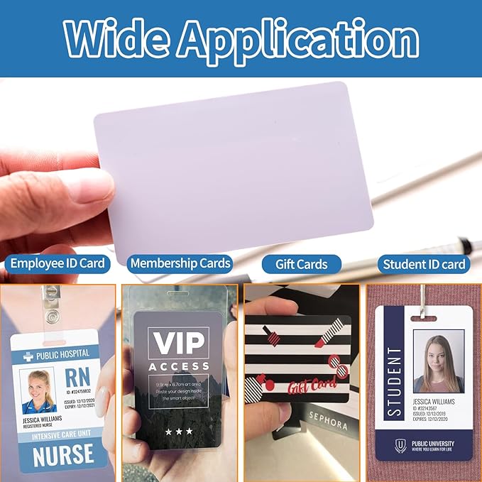 100 Pack - Premium Blank PVC Cards for ID Badge Printers - Premium Quality White CR80 30 Mil (CR8030) by KLMNDUO - Compatible with Most Photo ID Badge Printers(White)