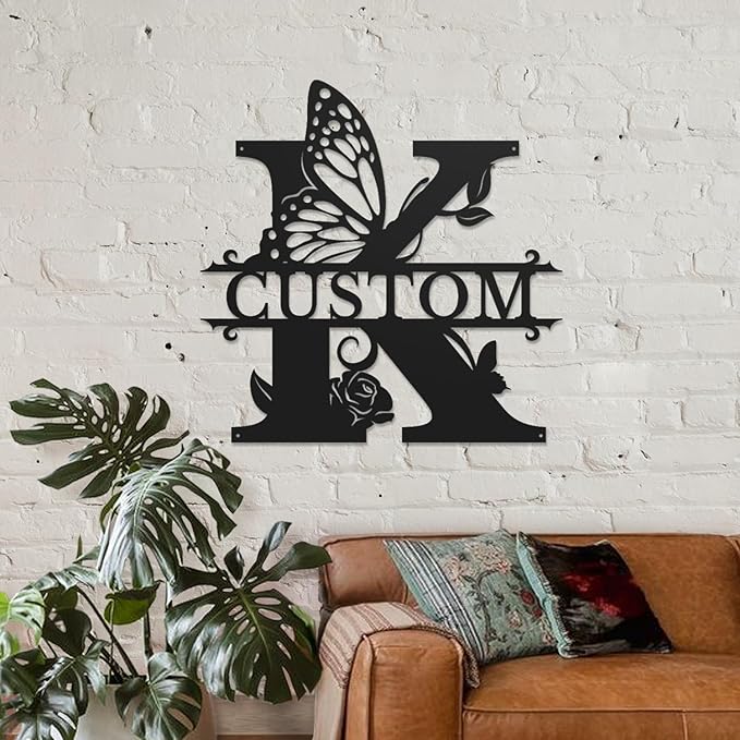 Personalized Custom Letter Name metal Signs,Custom Black Letter Monogram Wall Art Decor,Metal Signs Plaques Outdoor wall Decorative Signage (K)