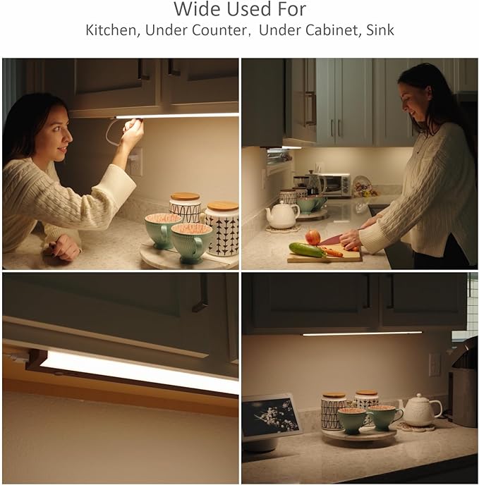 Leetdud LED Under Cabinet Lighting Hardwired or Plug in, 16 Inch 8W, Dimmable 5 Color 2700K/3000K/3500K/4000K/5000K, Linkable Eyes Care Design Counter Lights for Kitchen, Sink, ETL Listed, Bronze