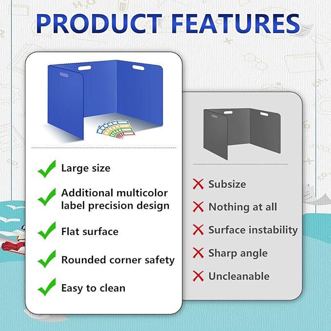 24 Pcs Desk Dividers for Students 14 × 17.5 × 14 Inch Plastic Durable and Waterproof Privacy Folders Shields Test Dividers with Classroom Privacy Boards for School Study Supplies(Blue)