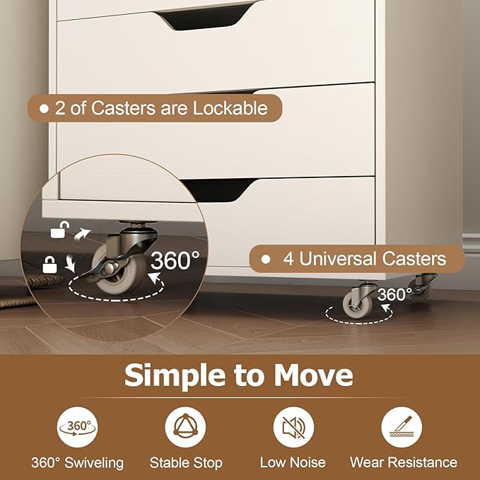 Giantex Drawers Cabinet Mobile Lateral Filing Organizer with 7 Drawers and Wheels Mobile Side Cabinet Chest for Home Office Storage Use 7-Drawer Dresser (19” x 16” x 34.5”, White)