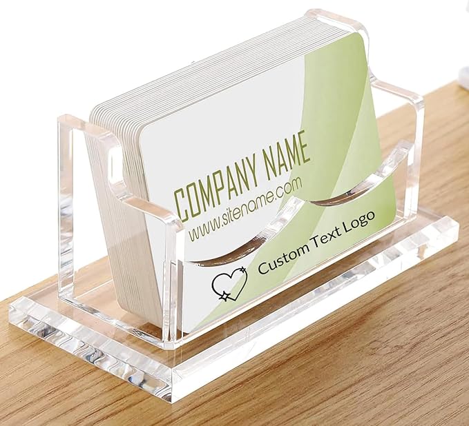 HJX Custom Business Card Holder Desk-Personalized Engraved Wooden Business Card Case Holder, Customized Name Logo Business Card Display Gifts for Men Women (Acrylic-Horizontal)