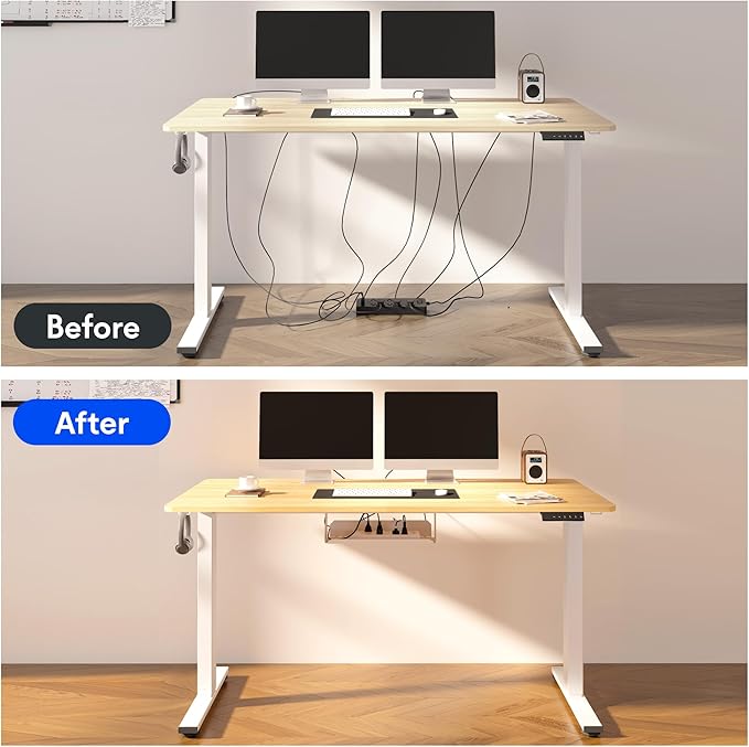 FLEXISPOT EN2 Whole-Piece Standing Desk with Clamp Power Strip, 60 x 24 Electric Stand Up Height Adjustable Desk with Cable Management (Gray Frame + 60" Maple Top, 2 Packages)