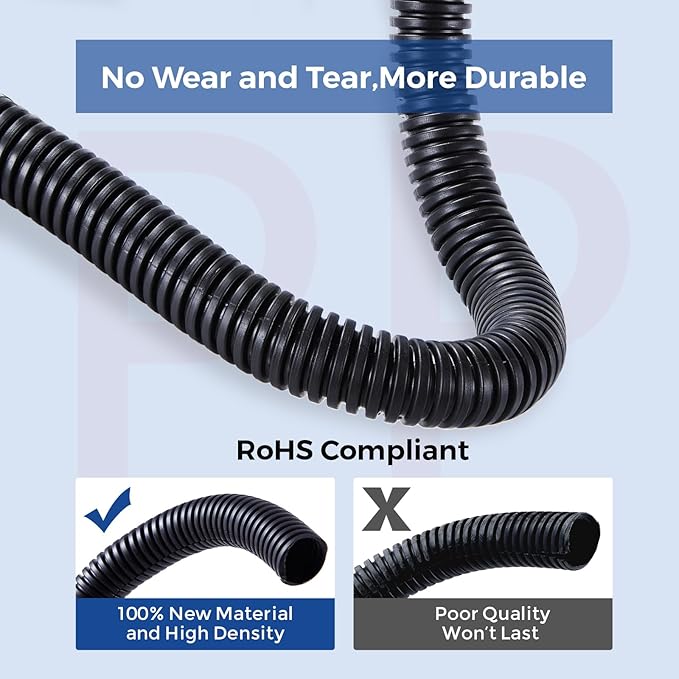 Wire Loom 5/8 inch 10ft, YCLYC Split Loom, Outdoor Cord Protector, Flexible Wire Conduit Automotive, Wire Protector Tubing, Black