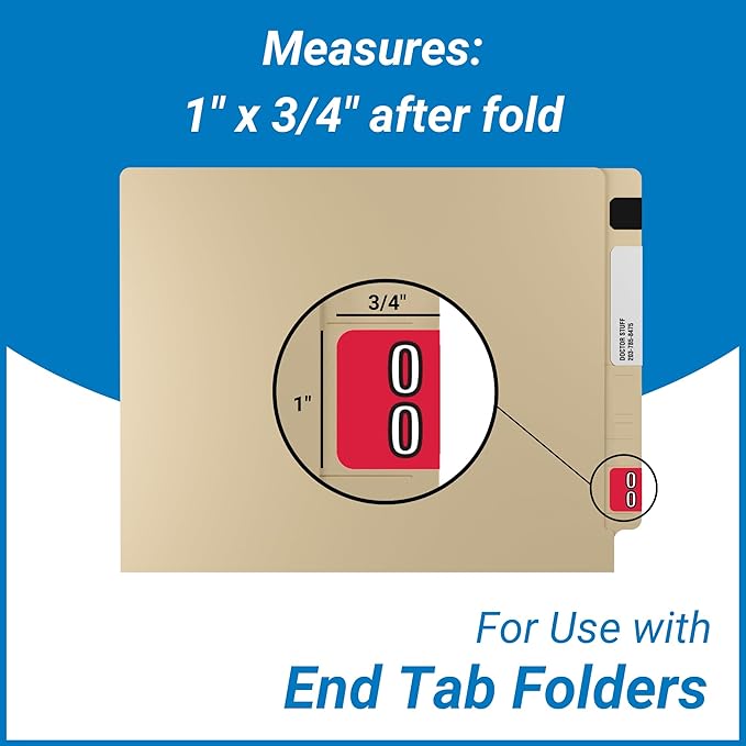 Doctor Stuff - File Folder Labels, Terminal Digit Filing, Consecutive Double Digit Numbers 00-09, Barkley FDDBM Match - BXDM Series Chart Stickers, Red, 1" x 1-1/2", 500/Roll