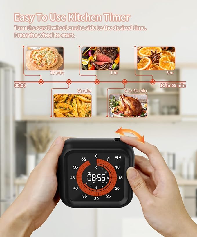 MeesMeek Digital Visual Timer - Large Display Magnetic Countdown Timer with Adjustable Volume and Brightness, 11H59M Memory Function for Kitchen, Classroom, Study Time Management, Seniors & Teachers