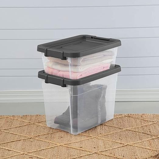 Sterilite 18-Pack Modular Stacker Box, Durable Clear Plastic Storage Bins with Latching Lids, 30 Quart - Stackable Organizing Container Boxes for Closet, Bathroom, and Office