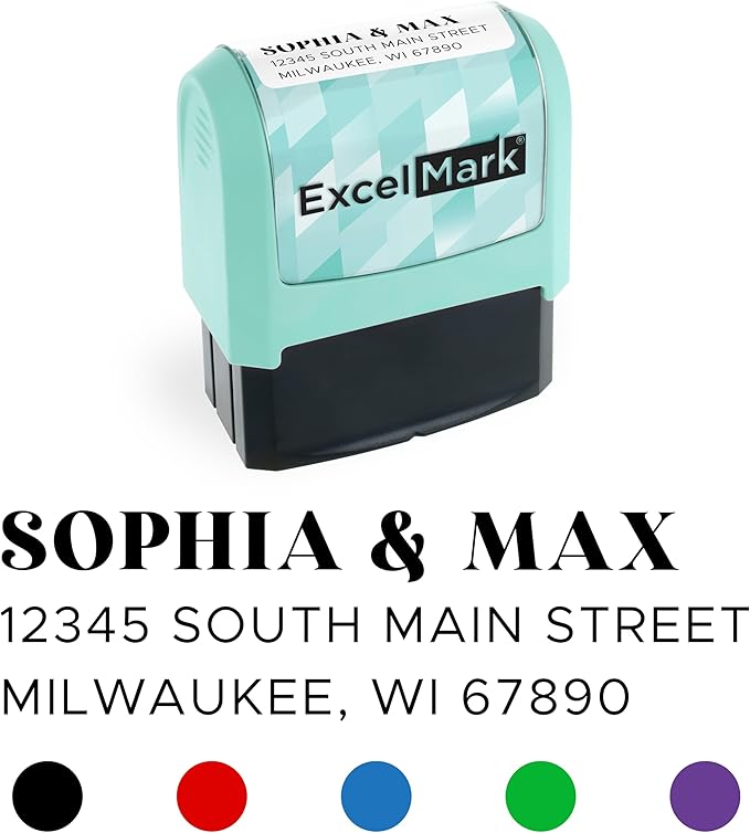 ExcelMark Address Stamp - Custom Return Address Stamp with Elegant Designs, Vibrant Colors & Patterns – Perfect for Mail, Invitations & Gifts (Seafoam Mount, The Statement)