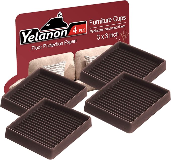 Yelanon Furniture Coasters,4 Pcs 3” Furniture Caster Cups - Non Slip Pads Hardwood Floors - Non Skid Furniture Grippers, Rubber Furniture Feet, Anti Slide Floor Protector for Bed Couch Stoppers