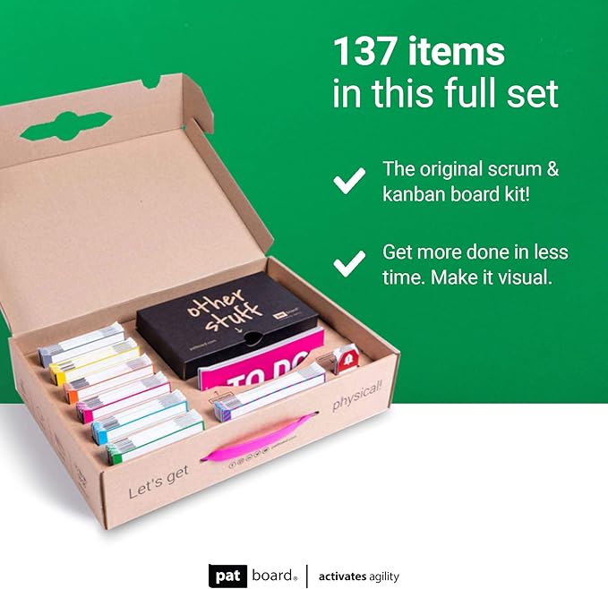 PATboard Kanban Board and Scrum Board – Full Toolset with 137 Scrum Cards for Whiteboard – Agile Kit, Agile Board, Kanban Board Kit – Scrum Tools, Project Management Tools