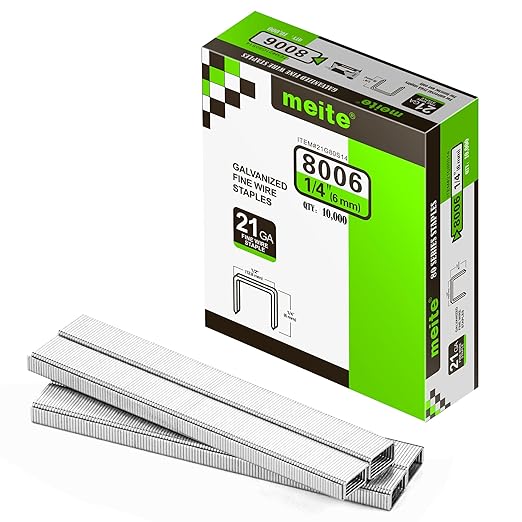 meite 21 Gauge Upholstery Staples, 1/2-Inch Crown with 1/4-Inch Length Galvanized Heavy Duty Staples for Staple Guns MT8016, MT8016S, and MT8016SLN (10,000 Counts)