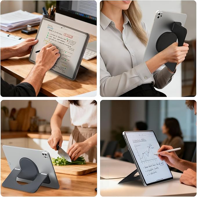 Nillkin Adhesive Tablet Stand, 0.14 inch Invisible Slim iPad Holder, Stepless Adjustable Stand, Built-in Back Magnets, Compatible with Tablets Up to 10.4-13.2 inch, Black