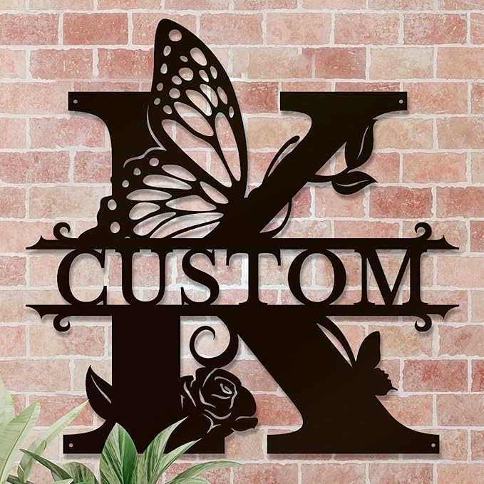 Personalized Custom Letter Name metal Signs,Custom Black Letter Monogram Wall Art Decor,Metal Signs Plaques Outdoor wall Decorative Signage (K)