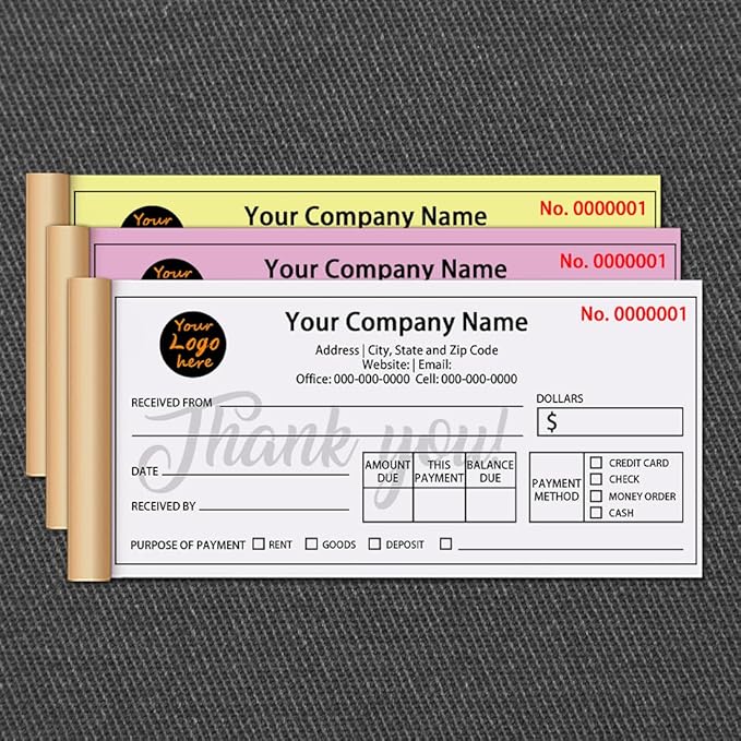 Personalized Invoice Book Custom 2 Part/3 Part Receipt Book Quote Estimate Order Forms Carbonless Form with Your Company Name Logo Address,2-10 Books (Style 2)