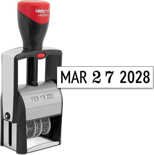 MaxMark Heavy Duty Date Stamp, Large Date Size - Exclusive 12-Year Band - Black Ink