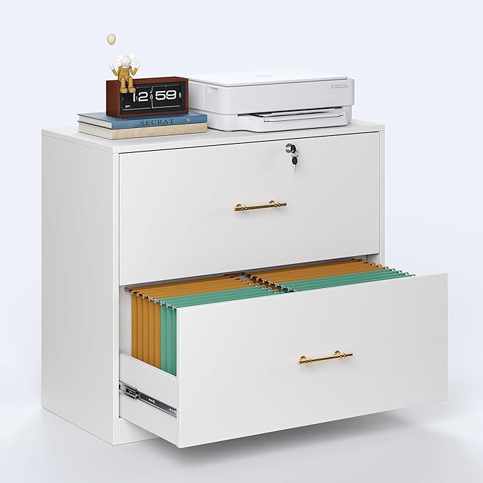 GFGWXW 2 Drawer Lateral File Cabinet with Lock, Suitable for Letter/A4/F4/Legal Size Hanging Files,Large Wood Filing Storage Cabinets Printer Stand for Home Office,White
