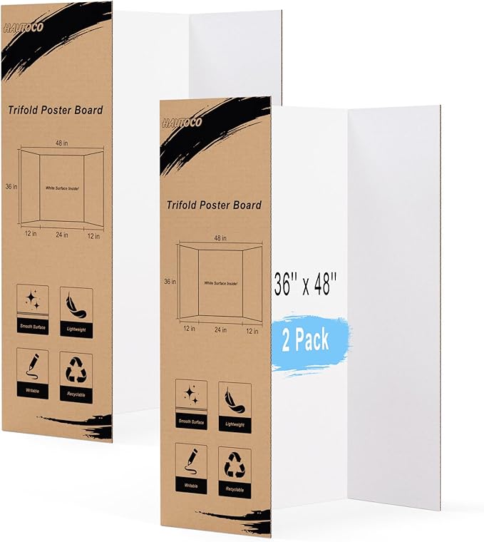 HAUTOCO 36'' x 48'' Trifold Poster Board 2 Pack Large Tri Fold Project Boards White Corrugated Presentation Cardboard for Science Fairs, School Projects, Event Displays, Business