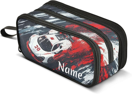 BOENLE Custom Racing Car Truck Pencil Case Box Boys Girls Personalized Name Large Pencil Pouch Stationery Pen Bag Organizer for Kids Adults School Office