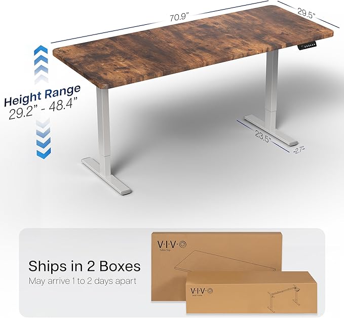 VIVO Electric 71 x 30 in Rustic Standing Desk, Memory Height Adjustment, 1B Series, Holds 220 lbs, Vintage Brown Top Gray Frame, DESK-KIT-1G7N