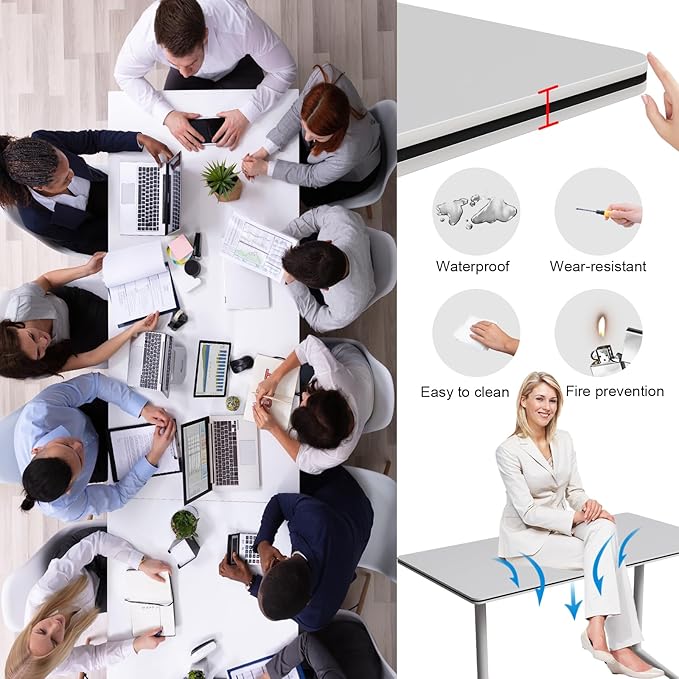 Conference Table Flip Top Mobile Conference Room Tables,Folding Conference Table with Wheels,Large Meeting Training Seminar Table Saving Space for Office Classroom (8, White, 70.8'')