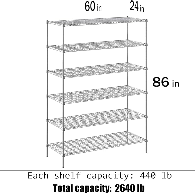 Regal Altair 24" Deep x 60" Wide x 86" Height Wire Shelving Kit | 6-Tier | NSF Commercial Storage Rack Unit