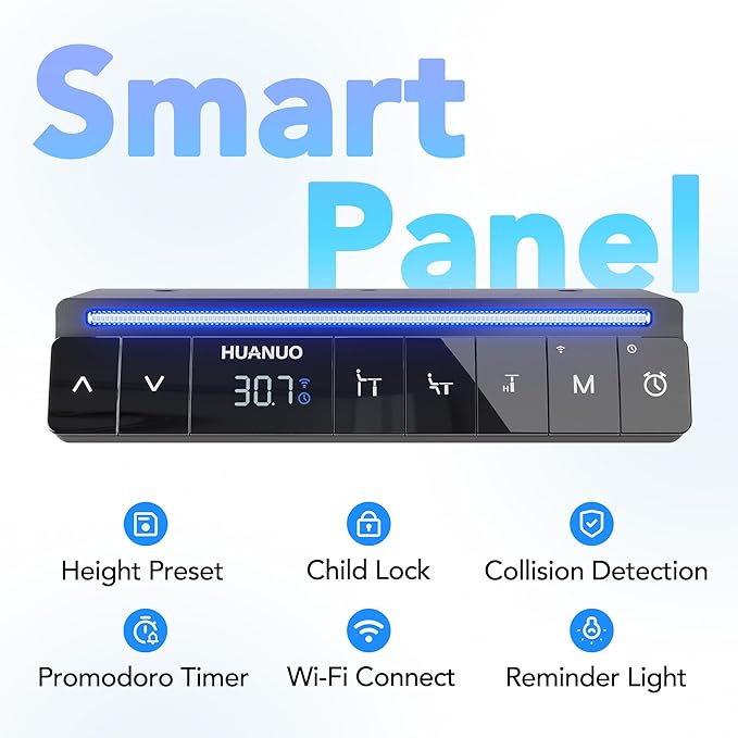 HUANUO AI-Powered Electric Standing Desk with Smart APP, Compatible with Alexa & Google, Adjustable Height, 6 Memory Settings, Sedentary Reminder, Ergonomic Sit-Stand Desk, 55-inch, Black