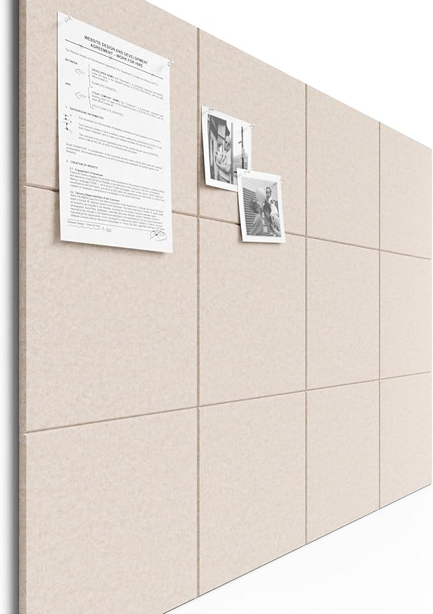 Bumusty Large Cork Board 47"x35" Alternative - 12 Pack Felt Wall Tiles with 70 Safe Removable Adhesive Tabs, 30 Pushpins, Cork Boards for Walls Pin Board Bulletin Board Office Decor (Oatmeal)