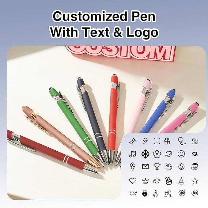 CRME Bulk Custom Pens Personalized Customized Engraved Writing Pen with Name Logo Soft Grip Ball Point Pen for Men Women Smooth Writing Black Ink for Business School Office Green