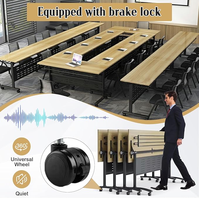 Conference Table,55.1''Folding Conference Room Table for 4-12 People,Mobile Flip Top MeetingTraining Table with Different Coulor and Styles for Offices, Classrooms,Meeting Room (6, 61''E)