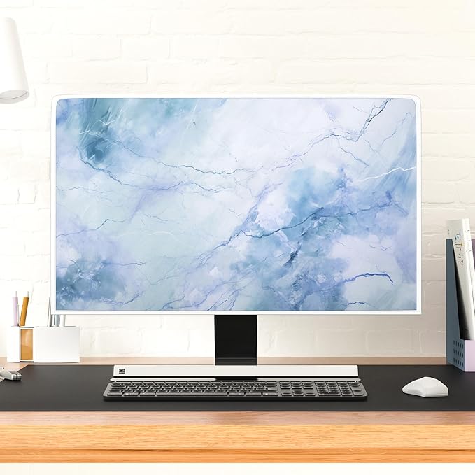 Baocicco Fashion Haze Blue Marble Screen TV Cover Cover 75 Inch Waterproof Full Body Covers for TV Display Screen Weatherproof Television Sleeve Compatible with Television LED LCD OLED TV
