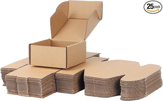 PHAREGE 4x4x2 inch Shipping Boxes Bulk 25 Pack Brown, Tab Lock Tuck Top Mailer Boxes for Packaging Small Business, Small Cardboard Gift Boxes for Wrapping Mailing Present