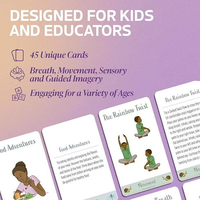 Mindfulness Cards for Kids, Meditation and Brain Focus for Yoga Classroom, Calm Corner Kit, Play Therapy, Affirmation Cards, Social Emotional Games, Mind Brain Emotion Connection, or Relaxation
