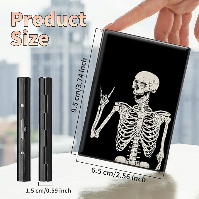 BWEGRHE Slim Credit Card Holder, Skull Skeleton RFID Blocking Metal Wallet for Men & Women, Aluminum Minimalist Hard Case Pocket-Sized Business Cards Organizer (Fits Up to 10 Cards)