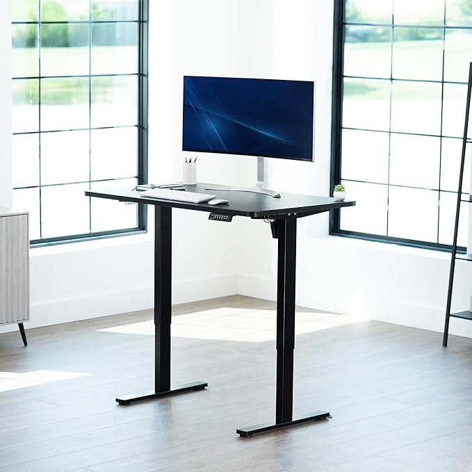 VIVO Electric 48 x 30 in Standing Desk, Memory Height Adjustment, 1B Series, Holds 220 lbs, One-Piece Black Top, Black Frame, DESK-KIT-1B5B