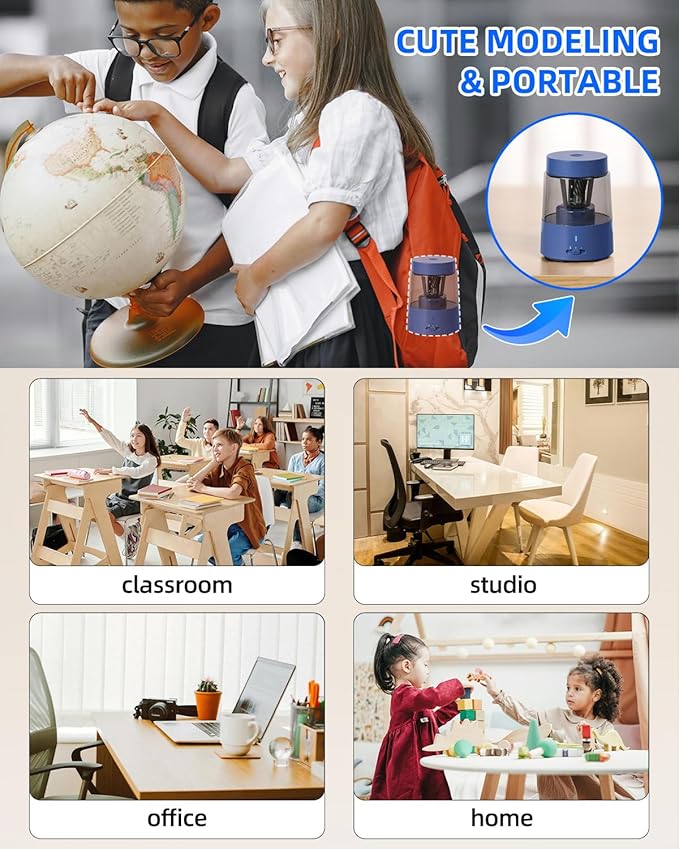 ZMOL Electric Rechargeable Pencil Sharpener, Automatic Pencil Sharpeners Kids, Battery Pencil Sharpeners for Colored Pencils, Auto Stop, Suitable for No.2(6-8mm), Classroom/Home Blue