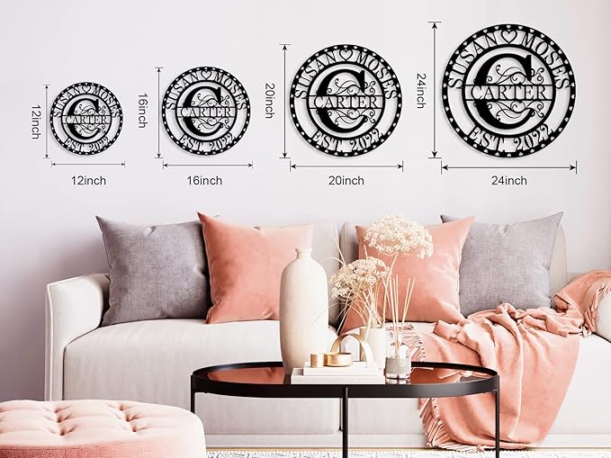 Monogram Wall Decor Personalized Metal Sign Last Name Sign Personalized Signs for Home Decor Custom Metal Signs Metal Wall Art Established Sign Family Name Sign Anniversary Wedding Gift for Couple