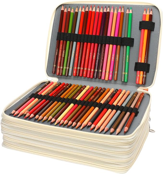 Colored Pencil Case - 252 Slots Pencil Holder with Zipper Closure Twill Fabric Large Capacity Pencil Case for Watercolor Pens or Markers, Pencil Case Organizer for Artist (White)