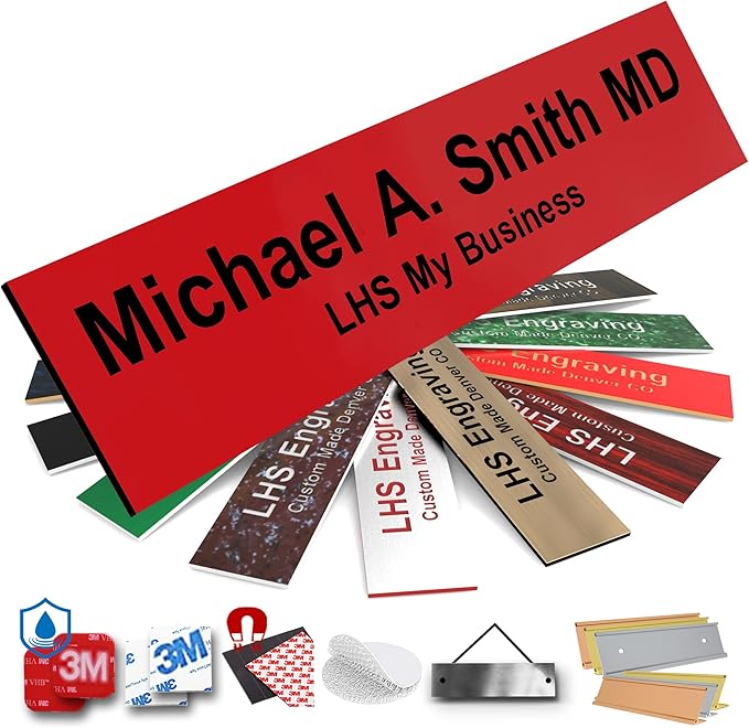 Engraved Custom Door Plate Red Plastic Office Door Sign with Black Letters - Made in USA 2x6 B14