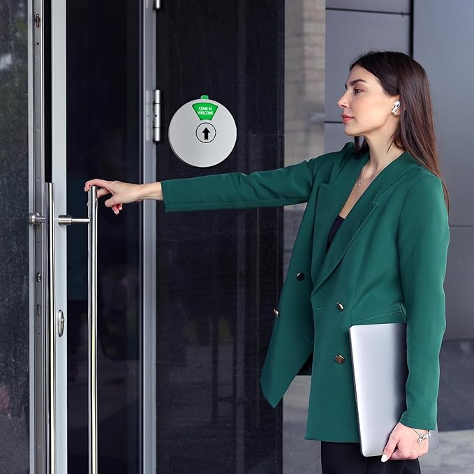 Office Door Sign, White Rotating Status Door Sign with 6 Options - Do Not Disturb/Out of Office/In a Meeting/Come in Welcome/Working Remotely/Back Soon, 6 Inch Round Privacy Signs (White)