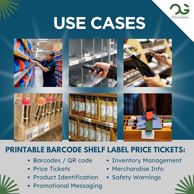 OfficeGear Shelf Edge Barcode Price Ticket Labels 32-up [25 Sheets - 800 Pack] 37x52mm Custom Printable A4 120gsm Card Micro-Perforated Non-Adhesive Merchandise Tag Includes Design Template