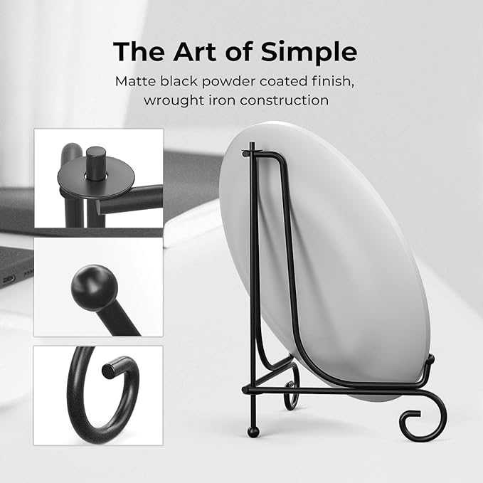 TR-LIFE Plate Stands for Display - 6 Inch Holder + Metal Easel Stand for Picture Frame, Decorative Plates, Book, Photo, Collectibles (2 Pack)