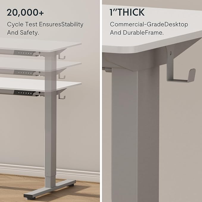 FLEXISPOT EN1 One-Piece Standing Desk with 1-Inch Thick Seamless Desktop, 55"x28" Electric Height Adjustable Desk for Home Office, Multi-Monitor Setups & Easy Assembly, Gray Wood