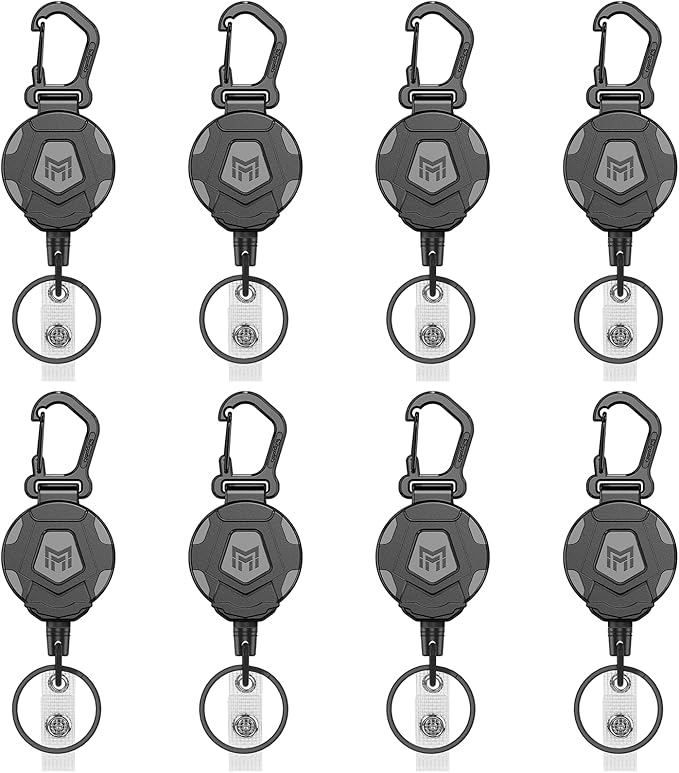 MNGARISTA 8-Pack Retractable Keychain, Heavy Duty Carabiner Badge Holder, Tactical ID Badge Reel with 31.5” Steel Retractable Cord, 8.0 oz