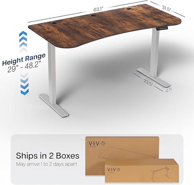 VIVO Electric 63 x 32 in Rustic Standing Desk, Memory Height Adjustment, 1B Series, Holds 220 lbs, Vintage Brown Top Gray Frame, DESK-KIT-1G1N