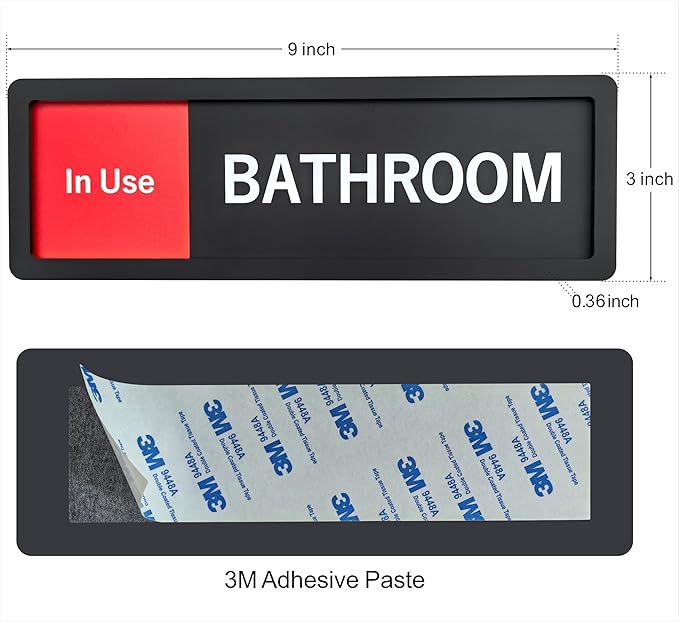 Bathroom Sign – In Use/Available Slide Switch Sign, Premium Durable Acrylic Material, Super Strong Self-Adhesive, Quick Installation, Suitable For Your Home And Business (9×3 Inches, Black)