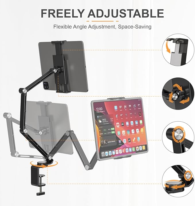 Houele Tablet Stand Holder, Adjustable Foldable Tablet Arm iPad Desk Mount with 360°Rotate Base, Phone Holder iPad Stand for Desk and Bed, Compatible with Tablets, Phones or Other 4-15.6" Device